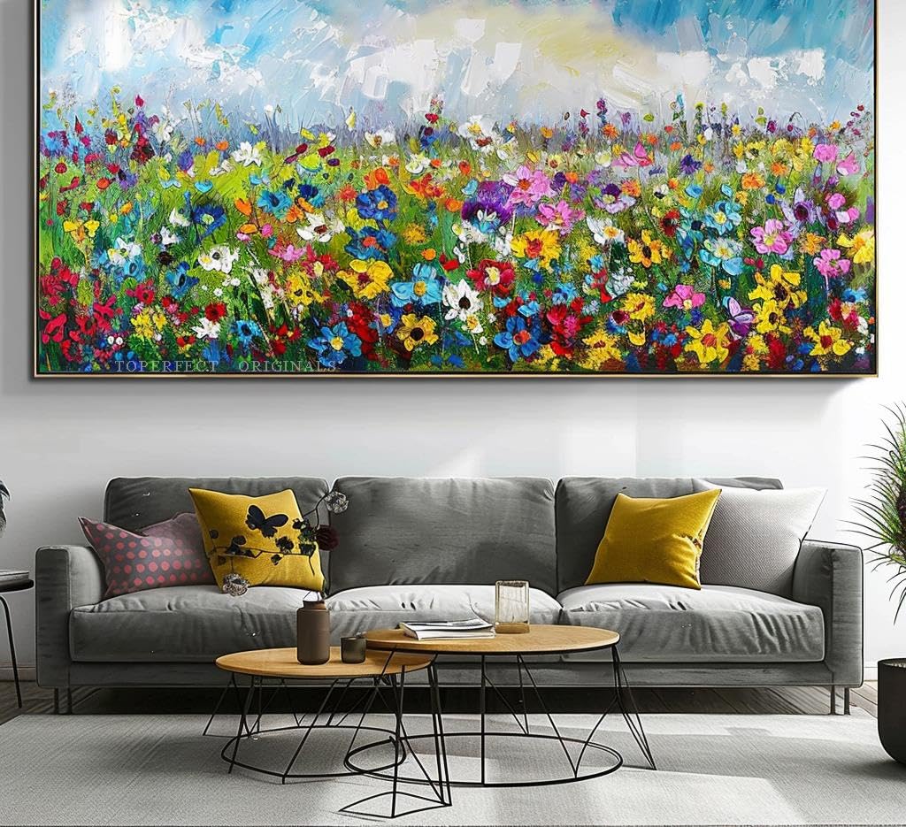 Amazon.co.jp: 29 枚の大きなオリジナル花畑アート、キャンバスに描か